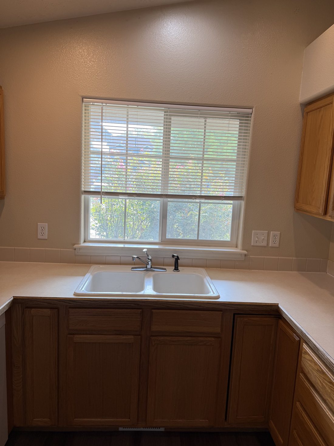 A cleaned kitchen sink and counter